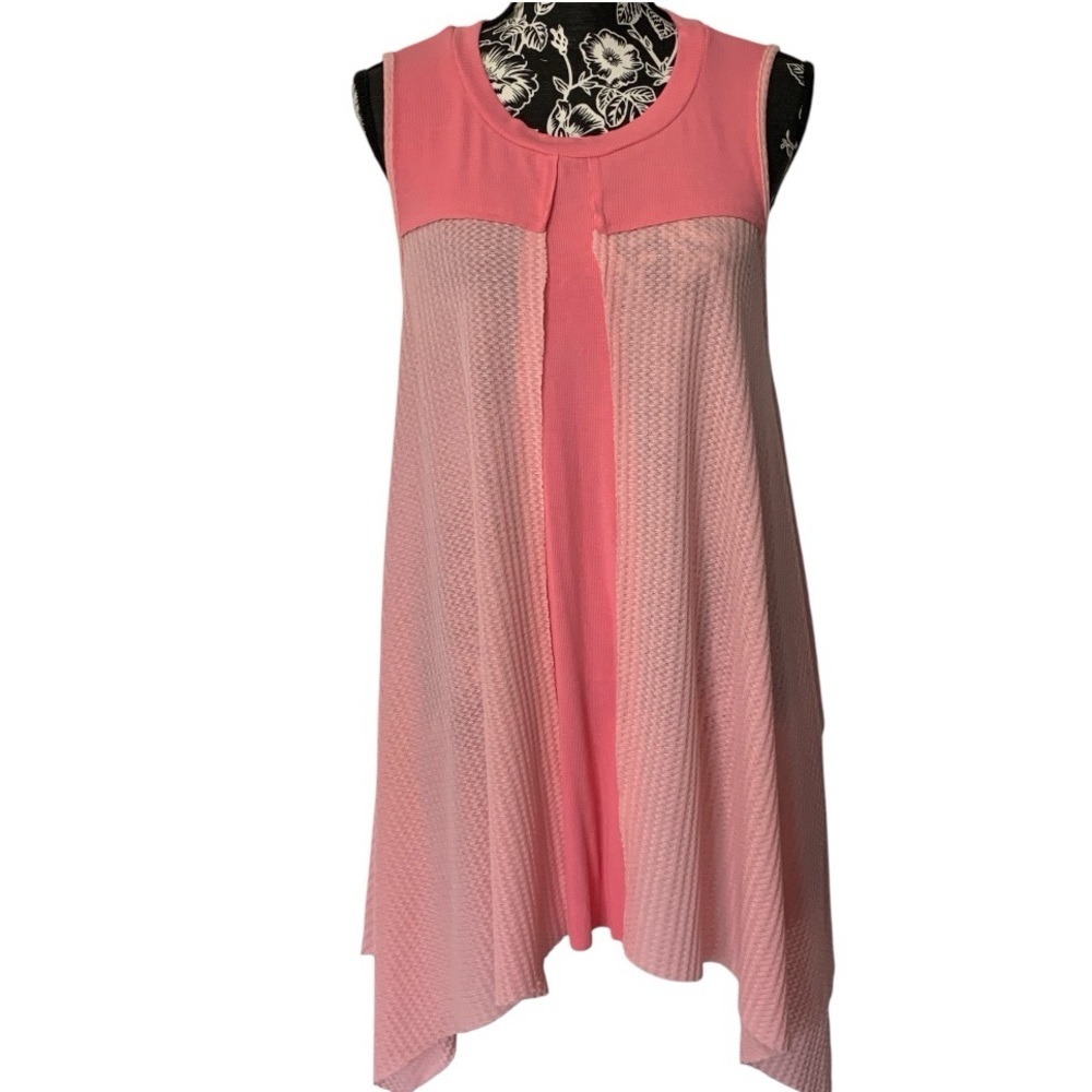 POL Pink Sleeveless Handkerchief Hem Dress Boho Crochet Overlay Small - Picture 2 of 7
